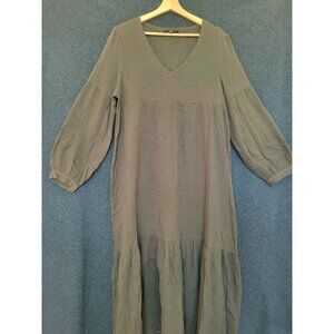 7 For All Mankind S Cotton Double Gauze Olive Green Relaxed Boho Maxi Dress
